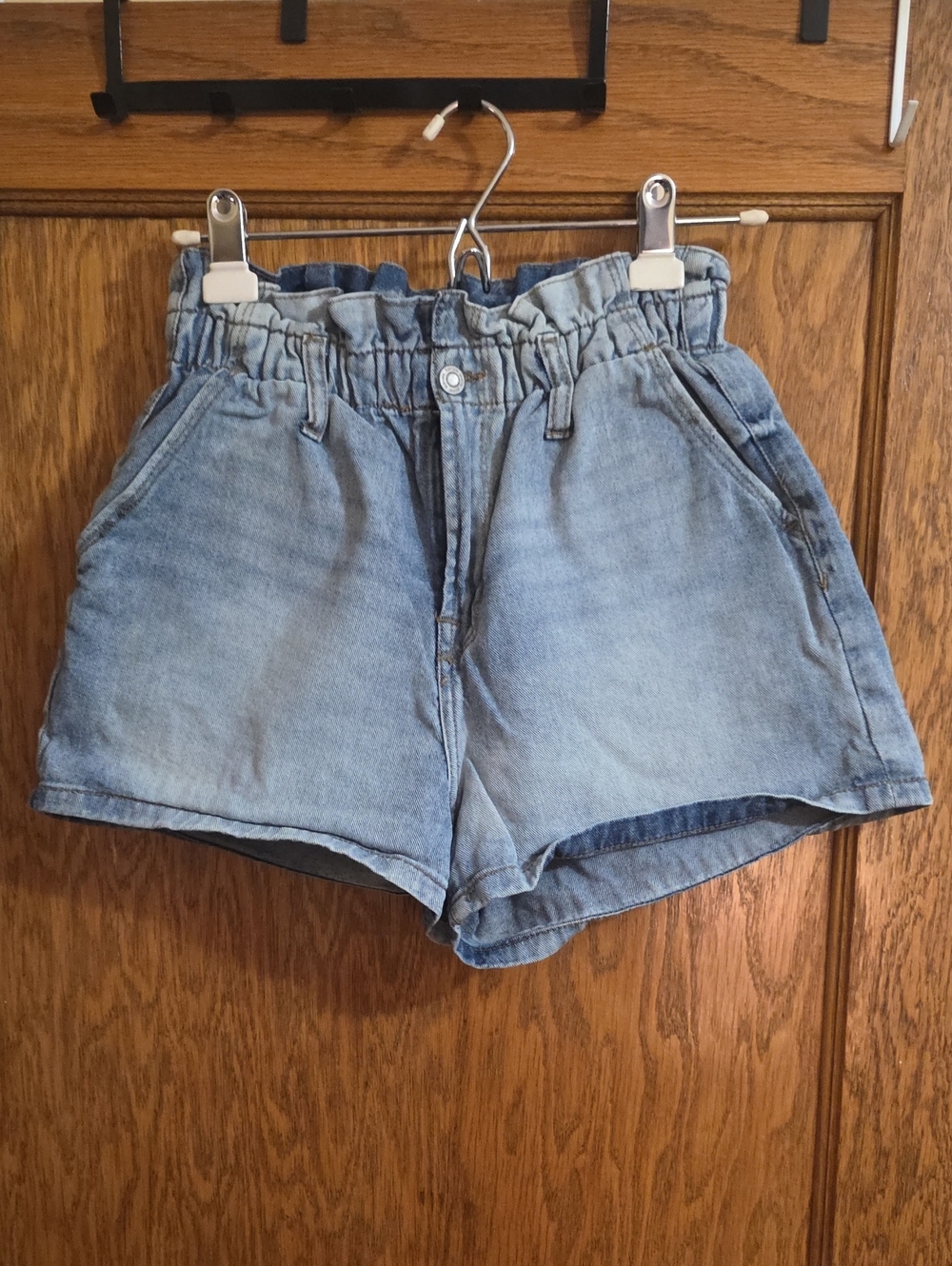 Light Blue Denim Paperbag Waist Women's Shorts